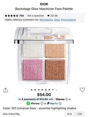 Dior Backstage Glow Maximizer Face Palette, Shade 001 Universal Glow